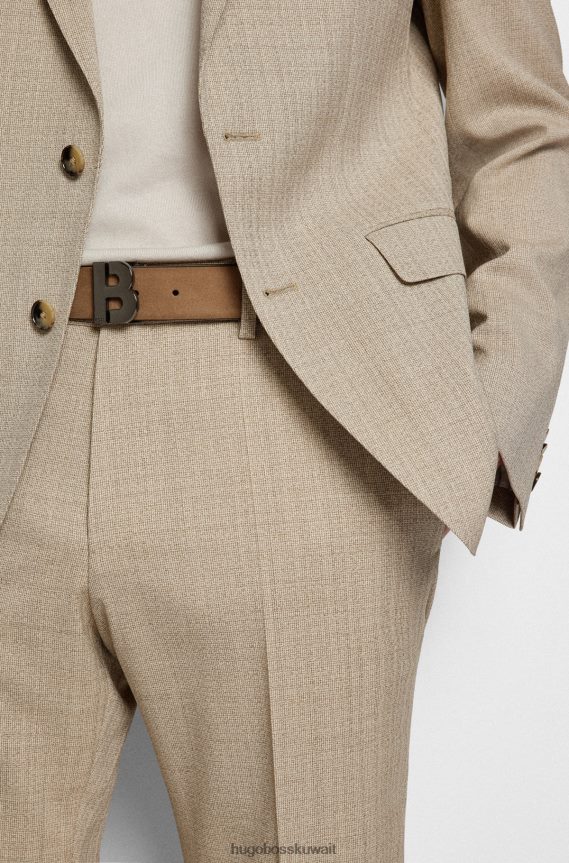 4TFNJN5158 بني Hugo Boss حزام من جلد الغزال الإيطالي هوغو باللون البني مع أجزاء معدنية مصقولة