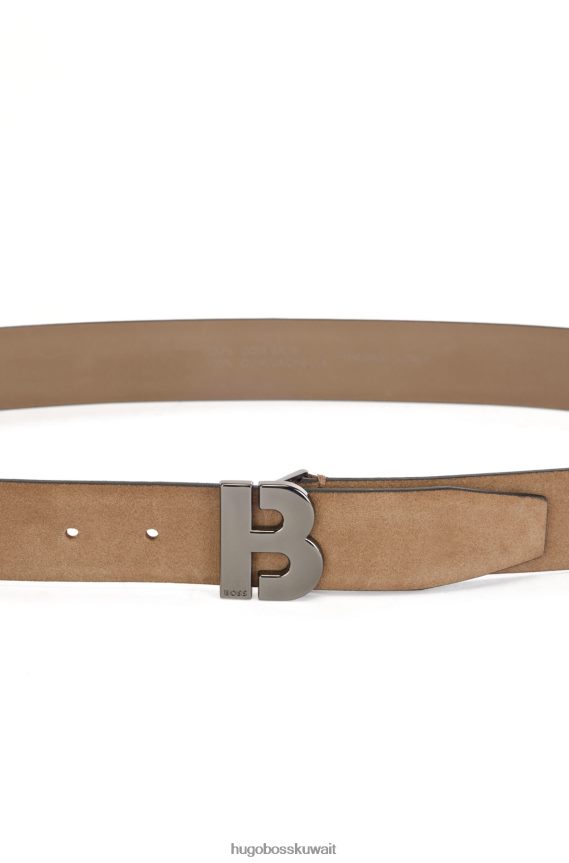 4TFNJN5158 بني Hugo Boss حزام من جلد الغزال الإيطالي هوغو باللون البني مع أجزاء معدنية مصقولة