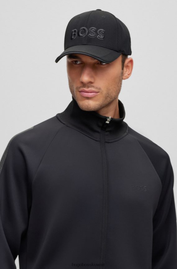 4TFNJN5162 أسود Hugo Boss قبعة بيكيه © شبكية سوداء مع شعار هوغو مطرز ثلاثي الأبعاد