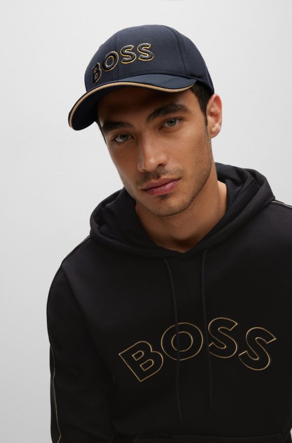 4TFNJN5163 أزرق غامق Hugo Boss قبعة بيكيه © شبكية مع شعار مطرز ثلاثي الأبعاد هوغو باللون الأزرق الداكن