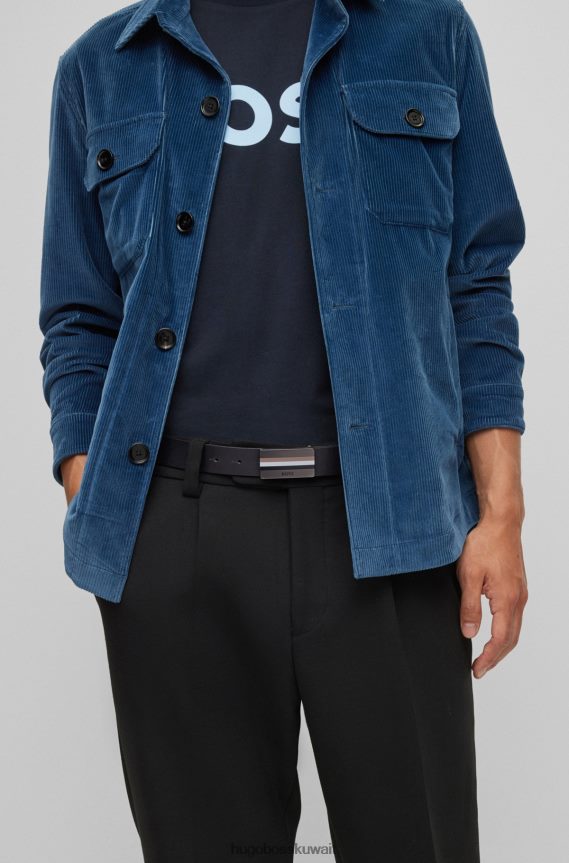 4TFNJN5166 أسود Hugo Boss حزام هوغو من الجلد مع إبزيم بلاك مخطط التوقيع باللون الأسود