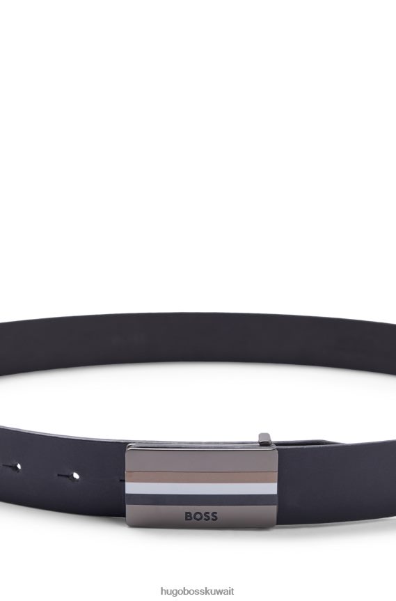 4TFNJN5166 أسود Hugo Boss حزام هوغو من الجلد مع إبزيم بلاك مخطط التوقيع باللون الأسود