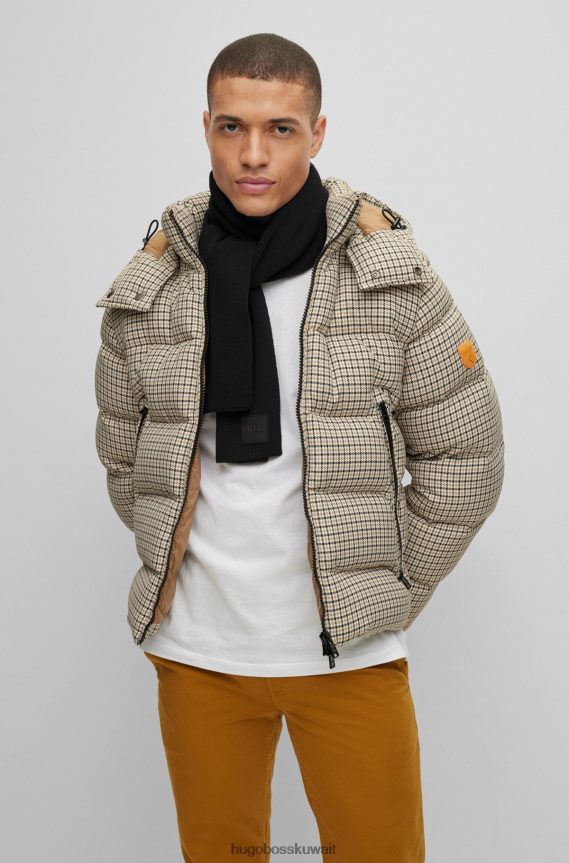 4TFNJN5167 أسود Hugo Boss وشاح مضلع من خيوط ناعمة مع شارة شعار السيليكون باللون الأسود