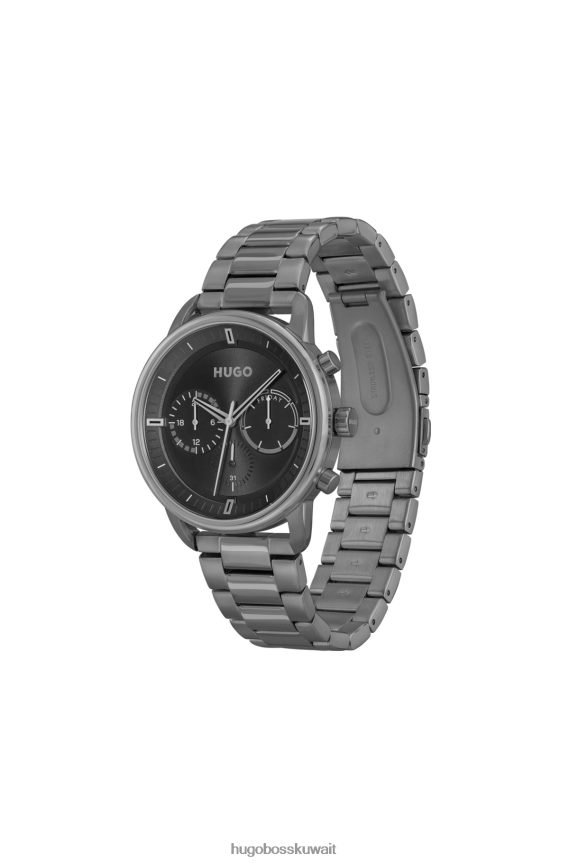 4TFNJN5172 حزمة مسبقة متنوعة Hugo Boss ساعة هوغو مطلية باللون الرمادي مع قرص أسود وسوار متصل، عبوة متنوعة مسبقة الصنع