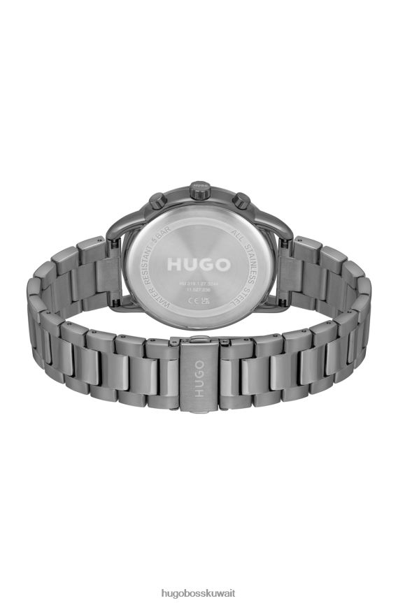 4TFNJN5172 حزمة مسبقة متنوعة Hugo Boss ساعة هوغو مطلية باللون الرمادي مع قرص أسود وسوار متصل، عبوة متنوعة مسبقة الصنع