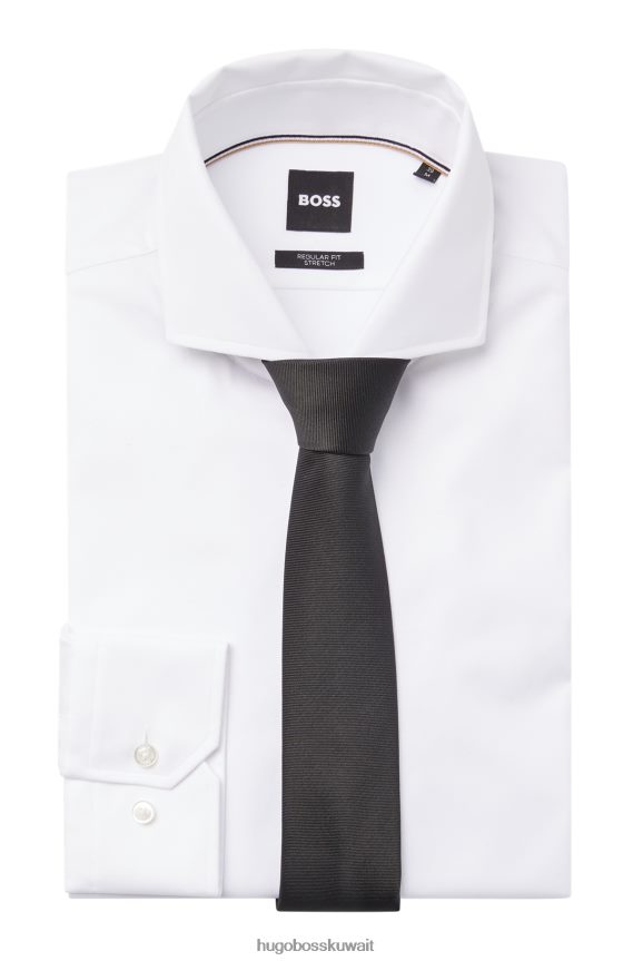 4TFNJN5173 أسود Hugo Boss ربطة عنق من نسيج قطني طويل من الحرير الخالص باللون الأسود