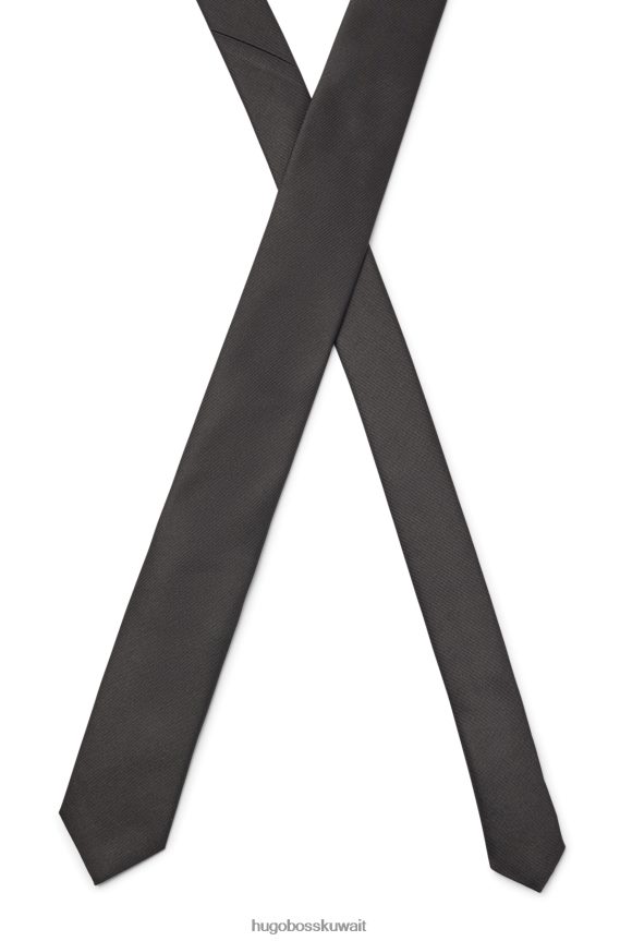 4TFNJN5173 أسود Hugo Boss ربطة عنق من نسيج قطني طويل من الحرير الخالص باللون الأسود