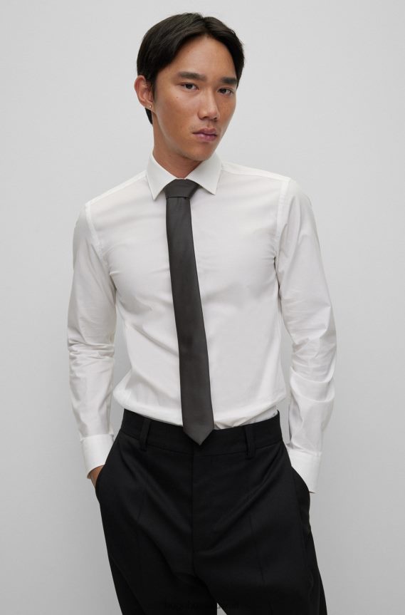 4TFNJN5173 أسود Hugo Boss ربطة عنق من نسيج قطني طويل من الحرير الخالص باللون الأسود