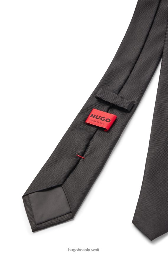 4TFNJN5173 أسود Hugo Boss ربطة عنق من نسيج قطني طويل من الحرير الخالص باللون الأسود