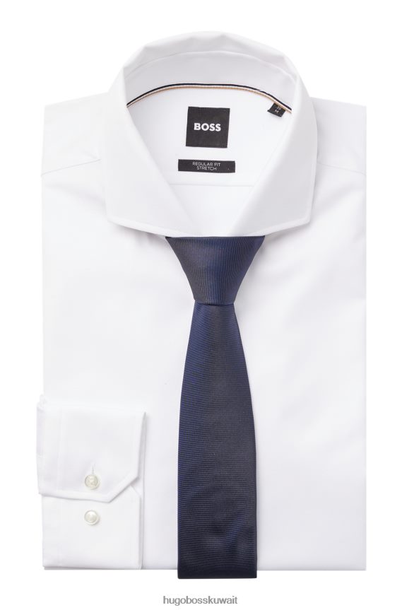 4TFNJN5174 أزرق غامق Hugo Boss ربطة عنق زرقاء داكنة من نسيج قطني طويل من الحرير الخالص