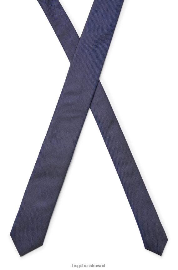 4TFNJN5174 أزرق غامق Hugo Boss ربطة عنق زرقاء داكنة من نسيج قطني طويل من الحرير الخالص