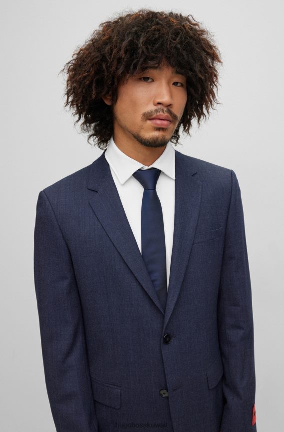 4TFNJN5174 أزرق غامق Hugo Boss ربطة عنق زرقاء داكنة من نسيج قطني طويل من الحرير الخالص