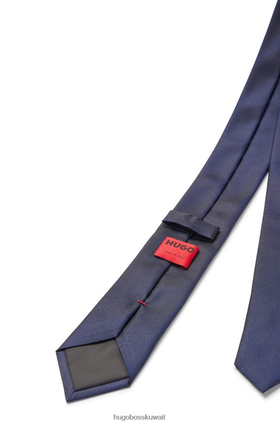 4TFNJN5174 أزرق غامق Hugo Boss ربطة عنق زرقاء داكنة من نسيج قطني طويل من الحرير الخالص