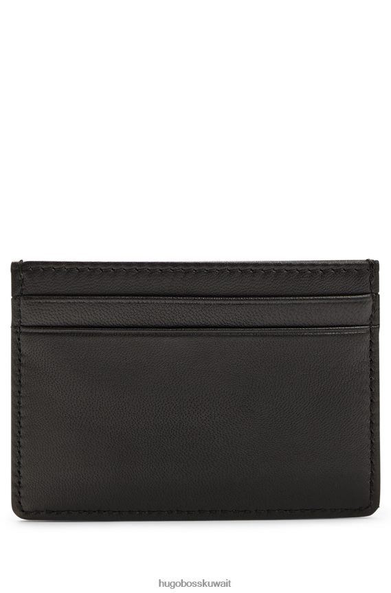 4TFNJN5177 أسود Hugo Boss حاملة بطاقات من الجلد المحبب مع شعار Emed