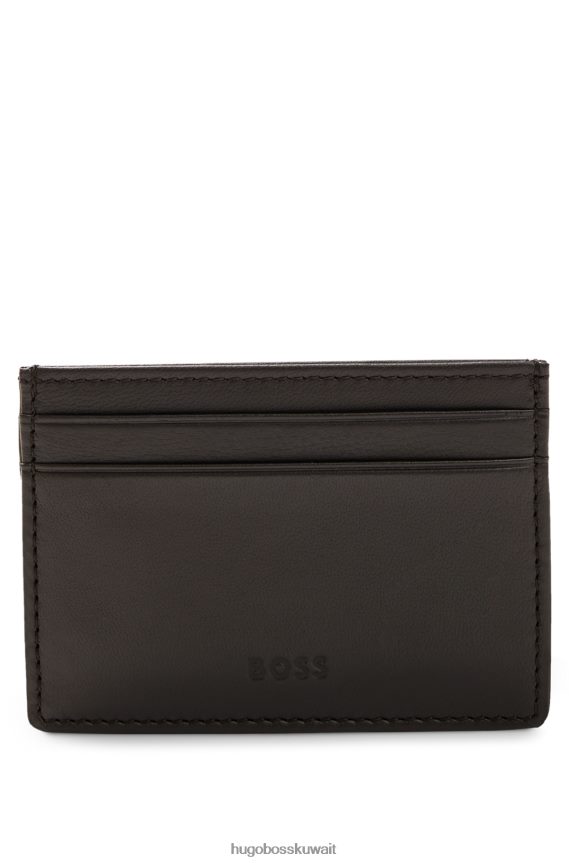 4TFNJN5178 بني غامق Hugo Boss حاملة بطاقات من الجلد المحبب مع شعار Emed