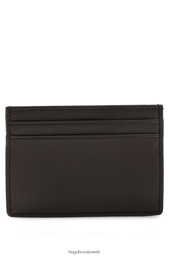 4TFNJN5178 بني غامق Hugo Boss حاملة بطاقات من الجلد المحبب مع شعار Emed