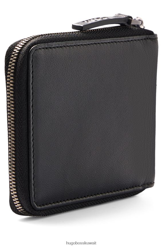 4TFNJN5180 أسود Hugo Boss محفظة هوغو بسحاب من الجلد مع شعار مكدس باللون الأسود