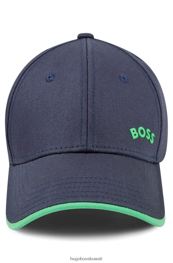 4TFNJN5186 أزرق غامق Hugo Boss قبعة Hugo من نسيج قطني طويل مع شعار متباين ولون أزرق داكن