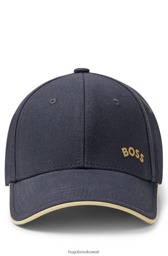 4TFNJN5187 أزرق Hugo Boss قبعة من نسيج قطني طويل مع شعار متباين وهوغو باللون الأزرق