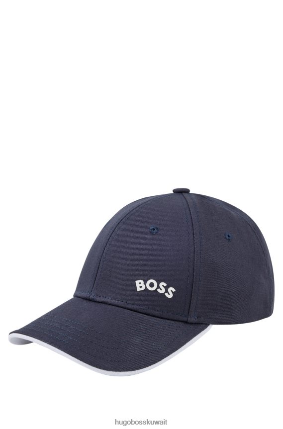 4TFNJN5188 أزرق غامق Hugo Boss قبعة من نسيج قطني طويل باللون الأزرق الداكن مع شعار متباين وهوغو مائل