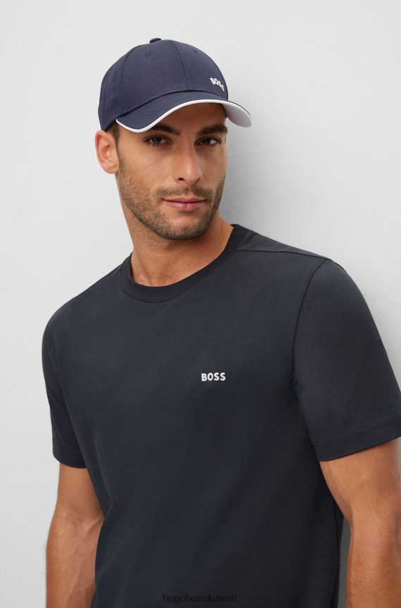 4TFNJN5188 أزرق غامق Hugo Boss قبعة من نسيج قطني طويل باللون الأزرق الداكن مع شعار متباين وهوغو مائل