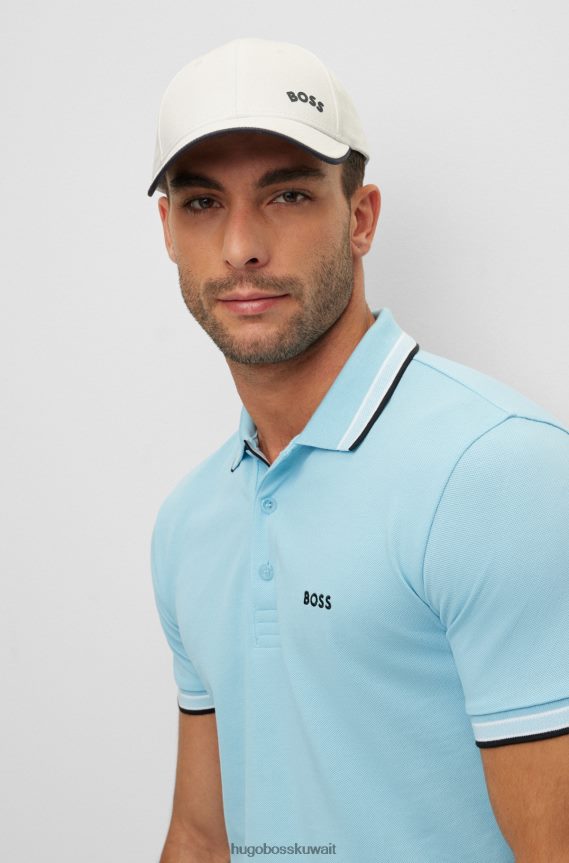 4TFNJN5189 أبيض Hugo Boss قبعة من نسيج قطني طويل مع شعار متباين ولون أبيض هوغو