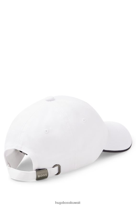 4TFNJN5189 أبيض Hugo Boss قبعة من نسيج قطني طويل مع شعار متباين ولون أبيض هوغو