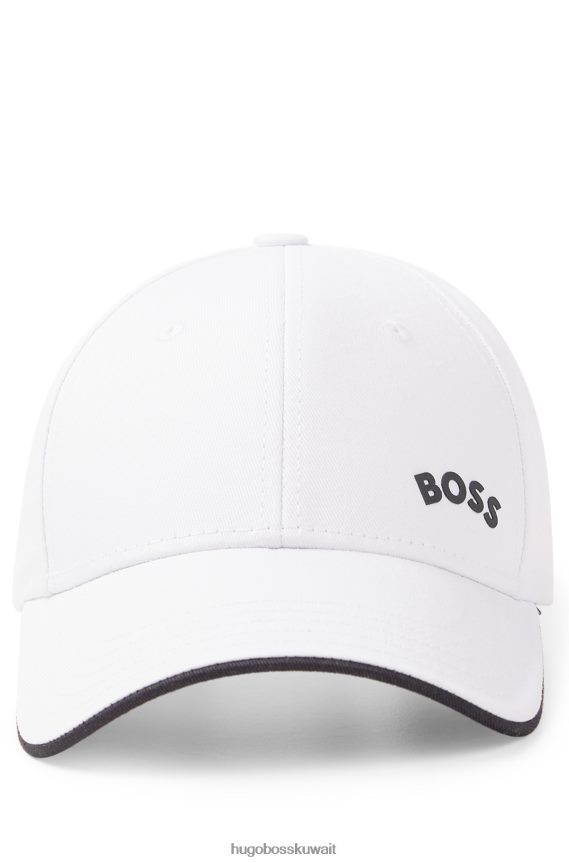 4TFNJN5189 أبيض Hugo Boss قبعة من نسيج قطني طويل مع شعار متباين ولون أبيض هوغو