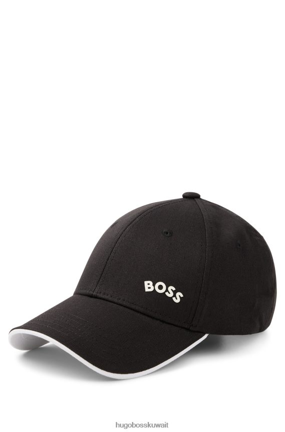 4TFNJN5190 أسود Hugo Boss قبعة هوغو قطنية طويلة سوداء مع شعار متباين وطرف
