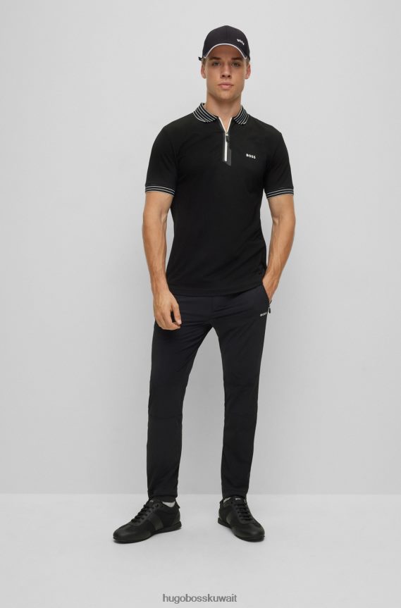 4TFNJN5190 أسود Hugo Boss قبعة هوغو قطنية طويلة سوداء مع شعار متباين وطرف