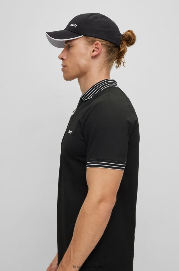 4TFNJN5190 أسود Hugo Boss قبعة هوغو قطنية طويلة سوداء مع شعار متباين وطرف