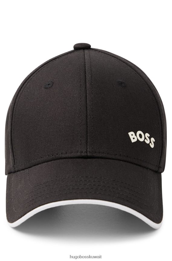 4TFNJN5190 أسود Hugo Boss قبعة هوغو قطنية طويلة سوداء مع شعار متباين وطرف