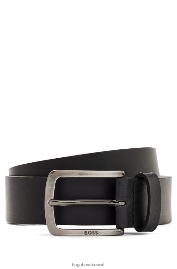 4TFNJN5193 أسود Hugo Boss حزام من الجلد مع طرف معدني ذو علامة تجارية باللون الأسود