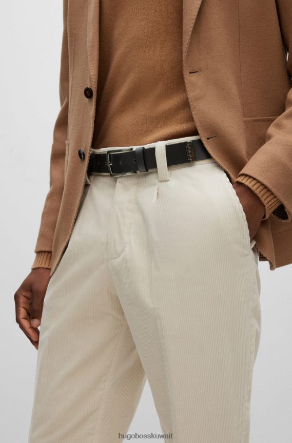 4TFNJN5193 أسود Hugo Boss حزام من الجلد مع طرف معدني ذو علامة تجارية باللون الأسود