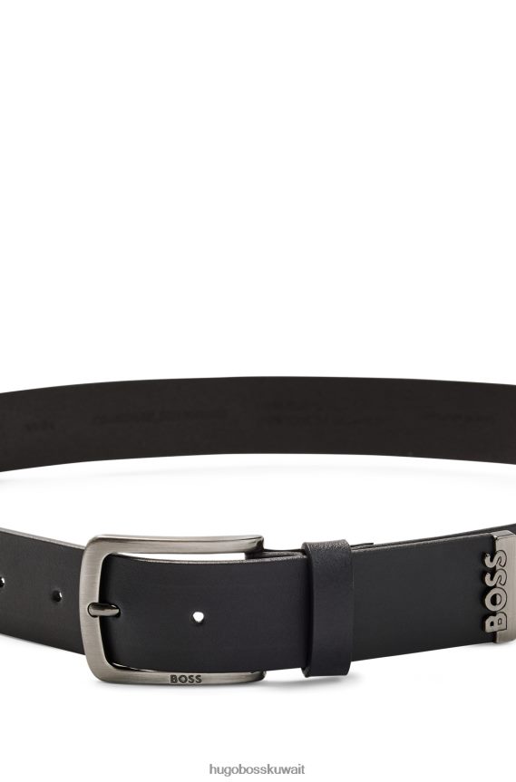 4TFNJN5193 أسود Hugo Boss حزام من الجلد مع طرف معدني ذو علامة تجارية باللون الأسود
