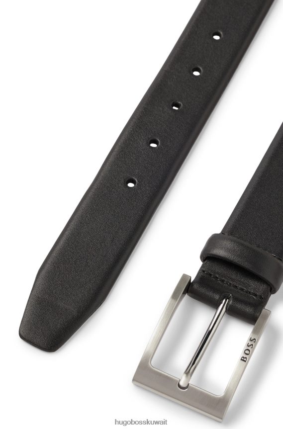4TFNJN5194 أسود Hugo Boss حزام من جلد نابا باللون الأسود مع مشبك هوغو بدبوس