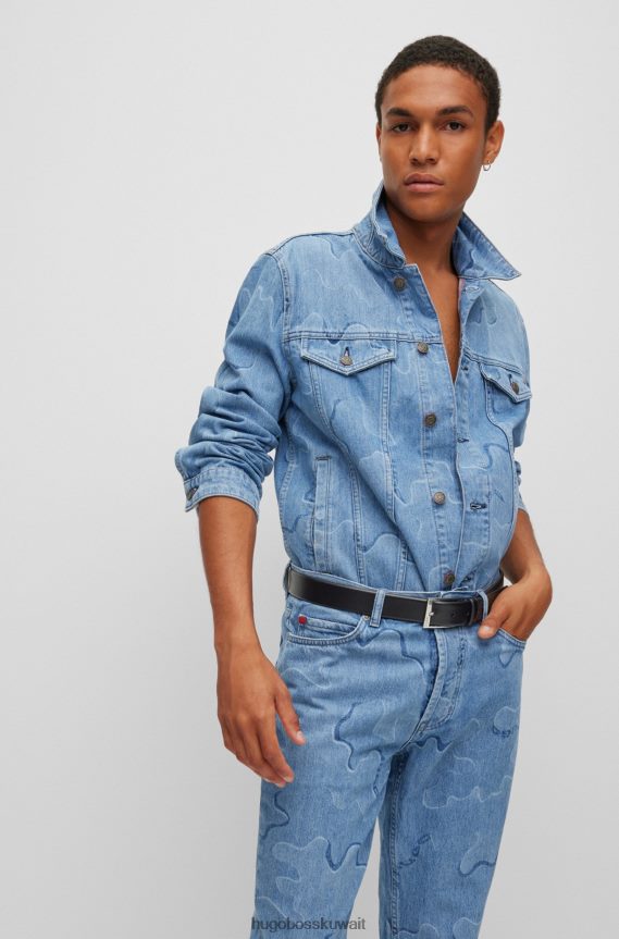 4TFNJN5197 أسود Hugo Boss حزام هوغو من الجلد المحبب باللون الأسود مع إبزيم محفور عليه الشعار