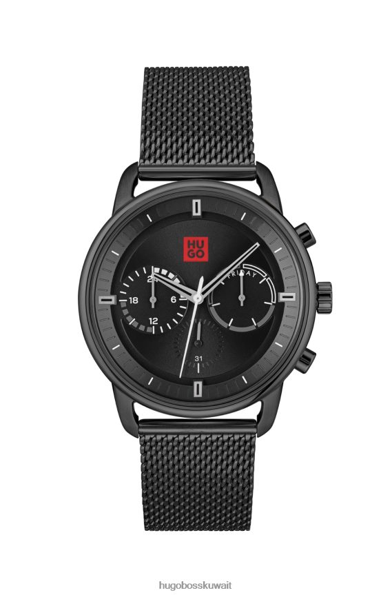 4TFNJN5201 حزمة مسبقة متنوعة Hugo Boss ساعة ذات تأثير أسود مع سوار شبكي من مجموعة Hugo المتنوعة مسبقًا