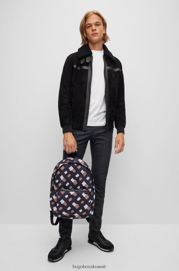4TFNJN5204 منقوشة Hugo Boss حقيبة ظهر Hugo بطبعة مونوغرام مصنوعة من مواد معاد تدويرها مع أحزمة قابلة للتعديل