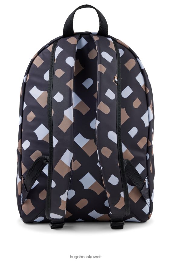 4TFNJN5204 منقوشة Hugo Boss حقيبة ظهر Hugo بطبعة مونوغرام مصنوعة من مواد معاد تدويرها مع أحزمة قابلة للتعديل