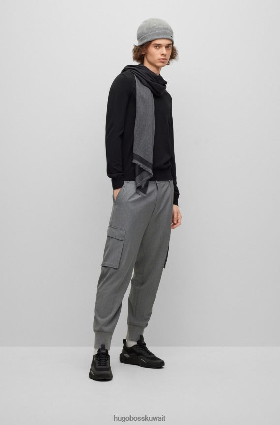 4TFNJN5205 رمادي فاتح Hugo Boss قبعة صغيرة مضلعة من الكشمير المسؤول مع شارة الشعار باللون الرمادي الفاتح