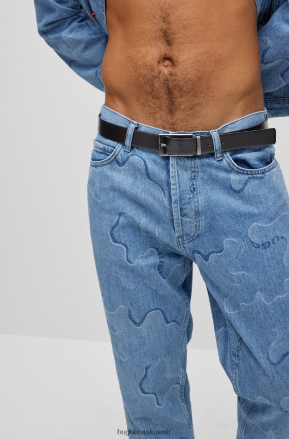 4TFNJN5207 أسود Hugo Boss حزام جلدي ذو وجهين مع أجزاء معدنية مصقولة بلون أسود هوغو