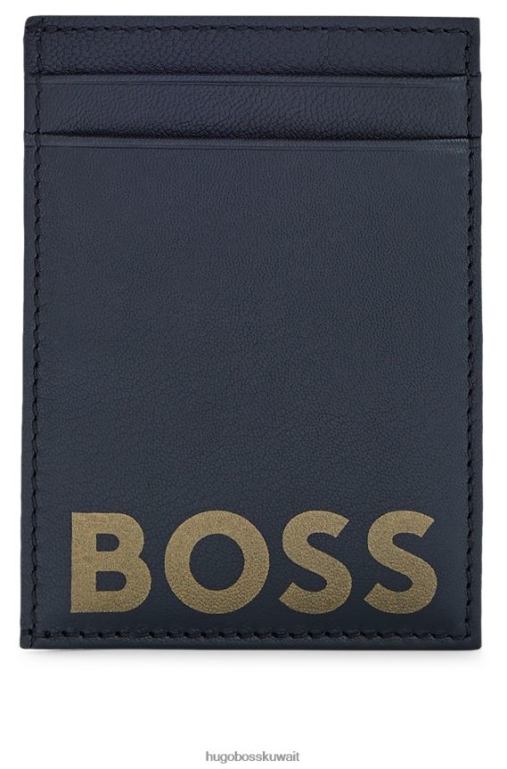 4TFNJN5208 أسود Hugo Boss حامل بطاقات هوغو جلد أسود مع شعار متباين ونافذة لبطاقة الهوية