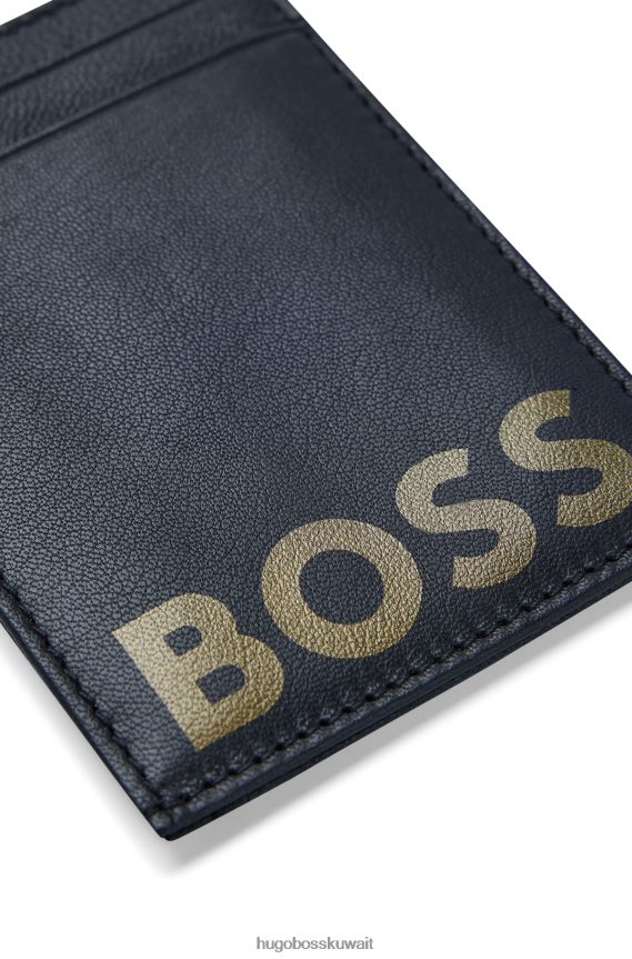4TFNJN5208 أسود Hugo Boss حامل بطاقات هوغو جلد أسود مع شعار متباين ونافذة لبطاقة الهوية