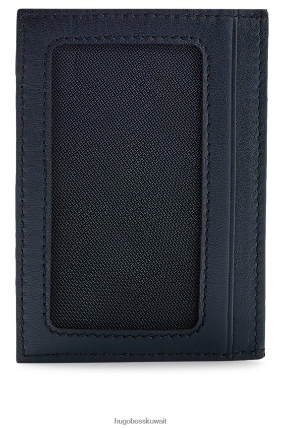 4TFNJN5208 أسود Hugo Boss حامل بطاقات هوغو جلد أسود مع شعار متباين ونافذة لبطاقة الهوية
