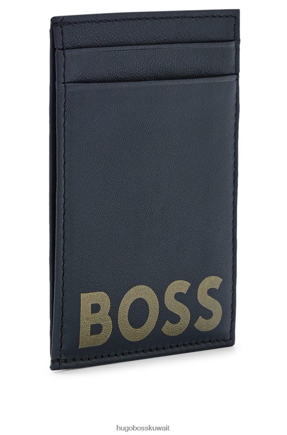 4TFNJN5208 أسود Hugo Boss حامل بطاقات هوغو جلد أسود مع شعار متباين ونافذة لبطاقة الهوية