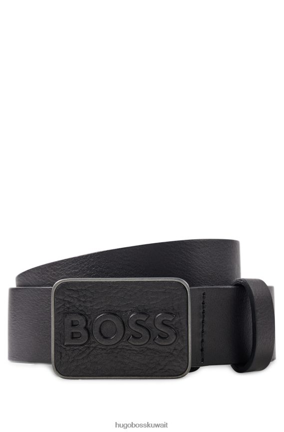 4TFNJN5209 أسود Hugo Boss حزام هوغو من الجلد الإيطالي باللون الأسود مع إبزيم من الجلد يحمل شعار الشعار