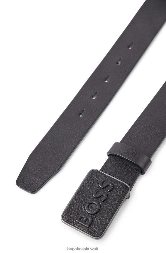 4TFNJN5209 أسود Hugo Boss حزام هوغو من الجلد الإيطالي باللون الأسود مع إبزيم من الجلد يحمل شعار الشعار