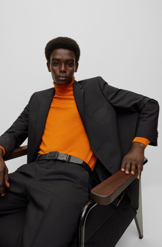 4TFNJN5209 أسود Hugo Boss حزام هوغو من الجلد الإيطالي باللون الأسود مع إبزيم من الجلد يحمل شعار الشعار