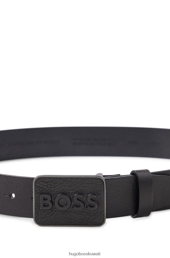 4TFNJN5209 أسود Hugo Boss حزام هوغو من الجلد الإيطالي باللون الأسود مع إبزيم من الجلد يحمل شعار الشعار